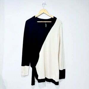 ERIC ALEXANDRE Black Cream‎ Colorblock Asymmetric Tunic Sweater Large